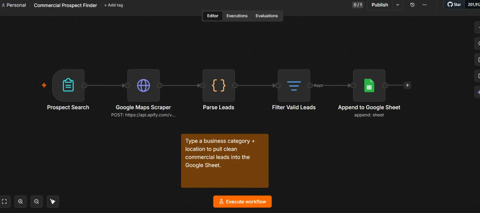 Commercial Prospect Finder workflow preview